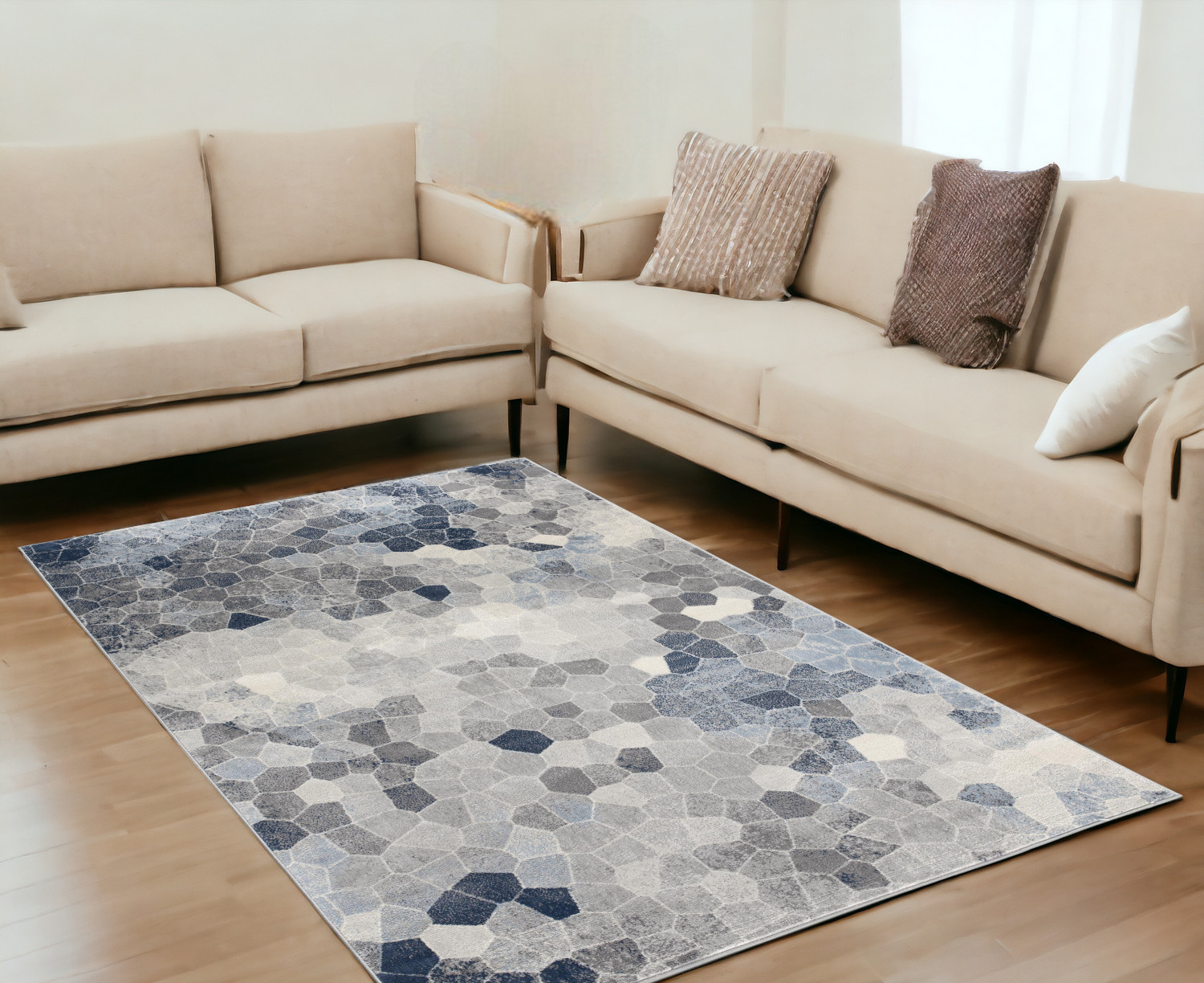 5" X 8" Navy Blue Cobblestone Pattern Area Rug