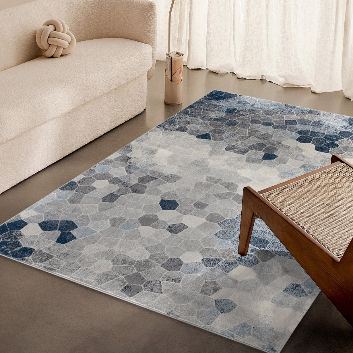 7" X 10" Navy Blue Cobblestone Pattern Area Rug