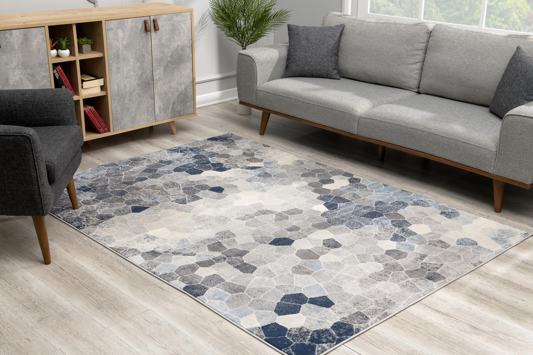 7" X 10" Navy Blue Cobblestone Pattern Area Rug