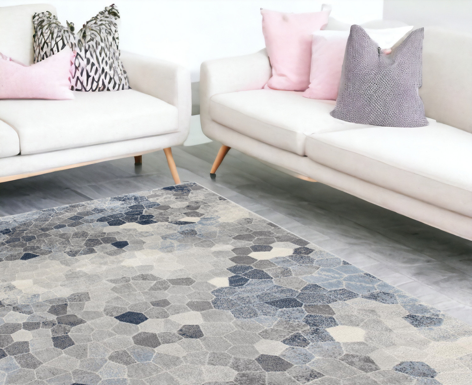 7" X 10" Navy Blue Cobblestone Pattern Area Rug