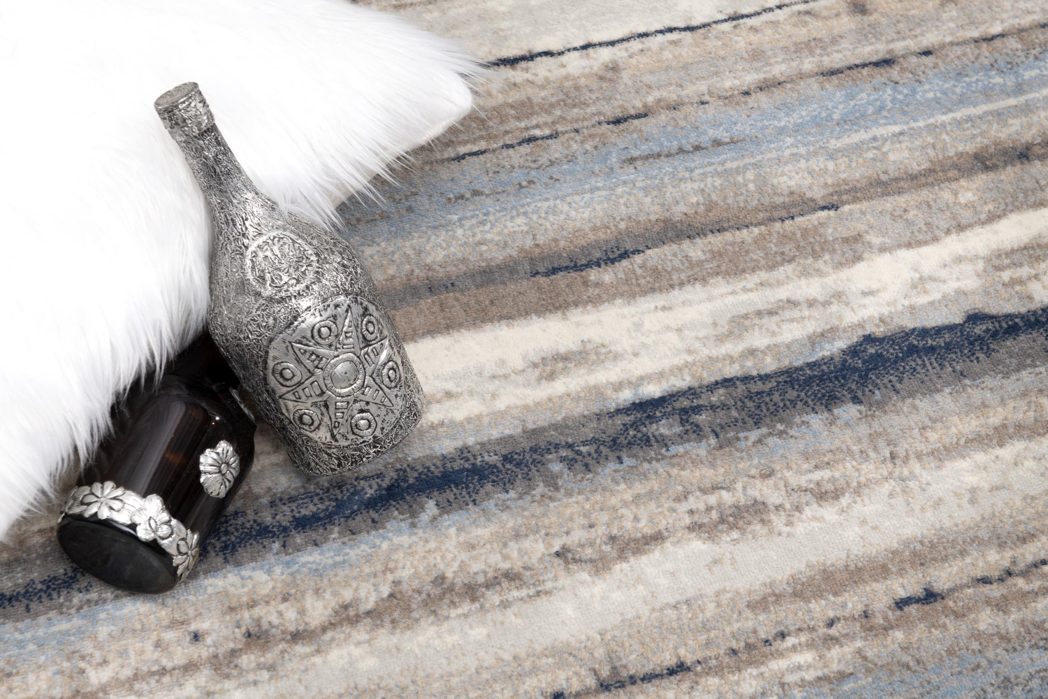 2 X 10 Blue And Beige Distressed Stripes Runner Rug