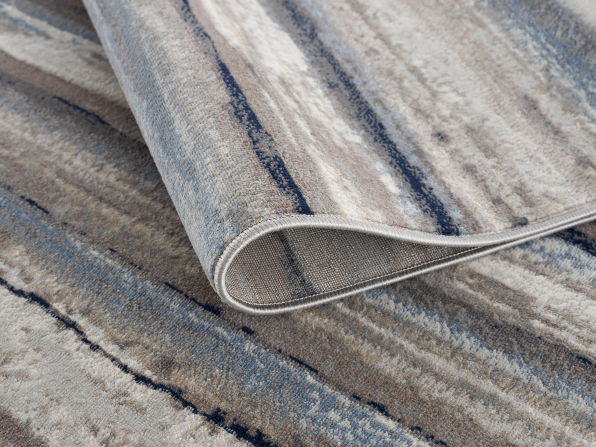 2 X 10 Blue And Beige Distressed Stripes Runner Rug