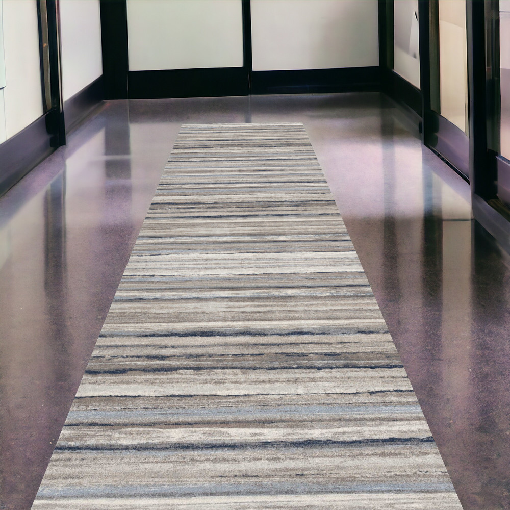 2' X 20' Blue And Beige Distressed Stripes Runner Rug-390275-1