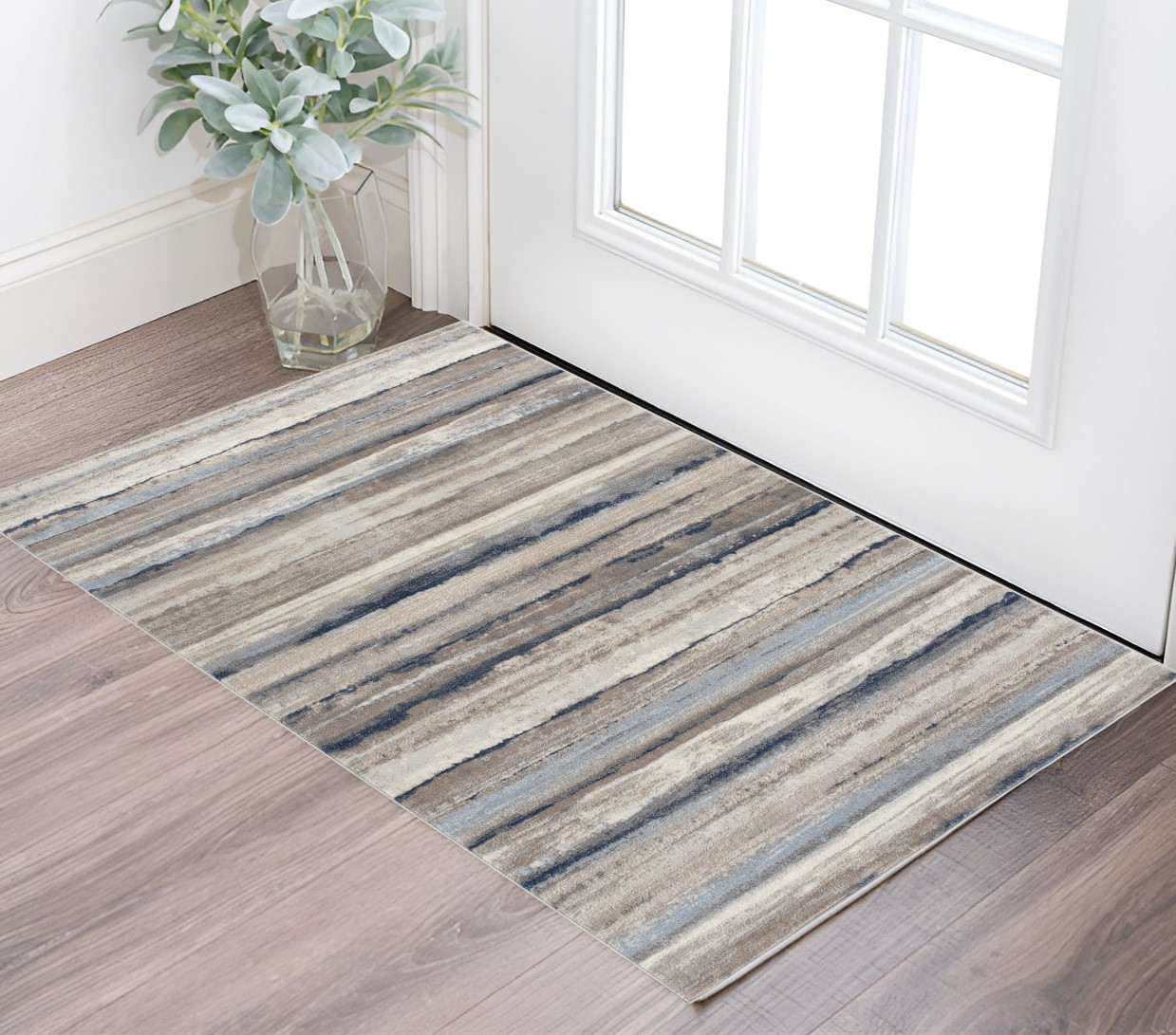2' X 3' Blue And Beige Distressed Stripes Scatter Rug-390277-1