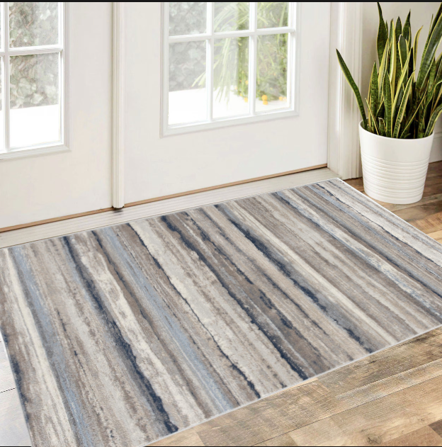 2’ X 3’ Blue And Beige Distressed Stripes Scatter Rug-390277-1