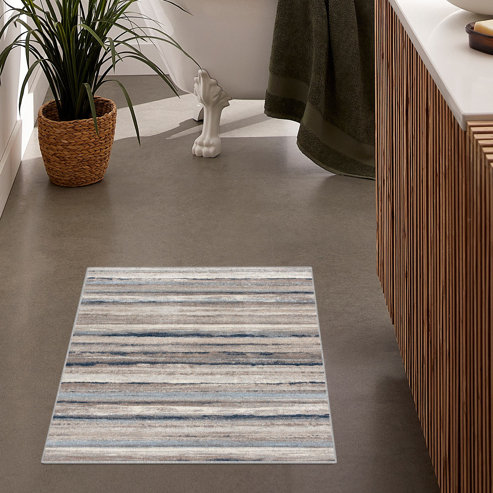 2" X 5" Blue Striped Area Rug