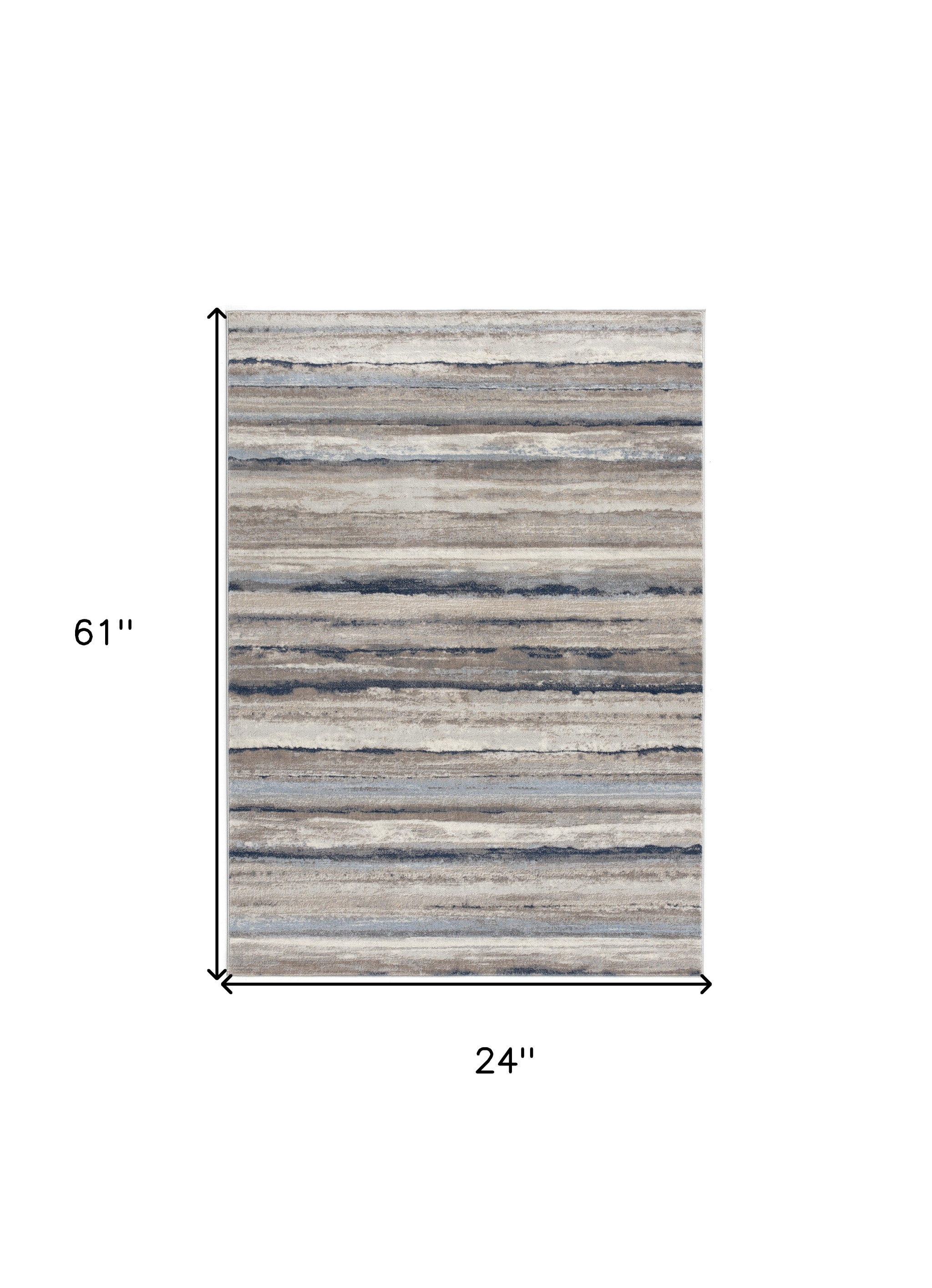 2" X 5" Blue Striped Area Rug