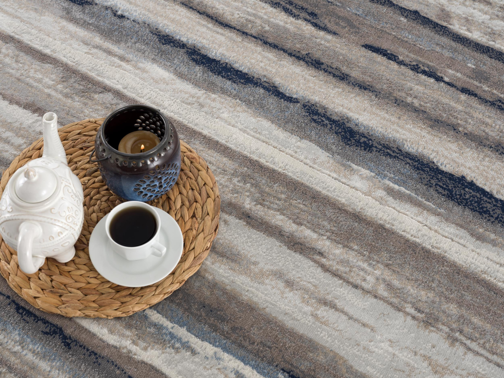 8" Blue Striped Runner Rug
