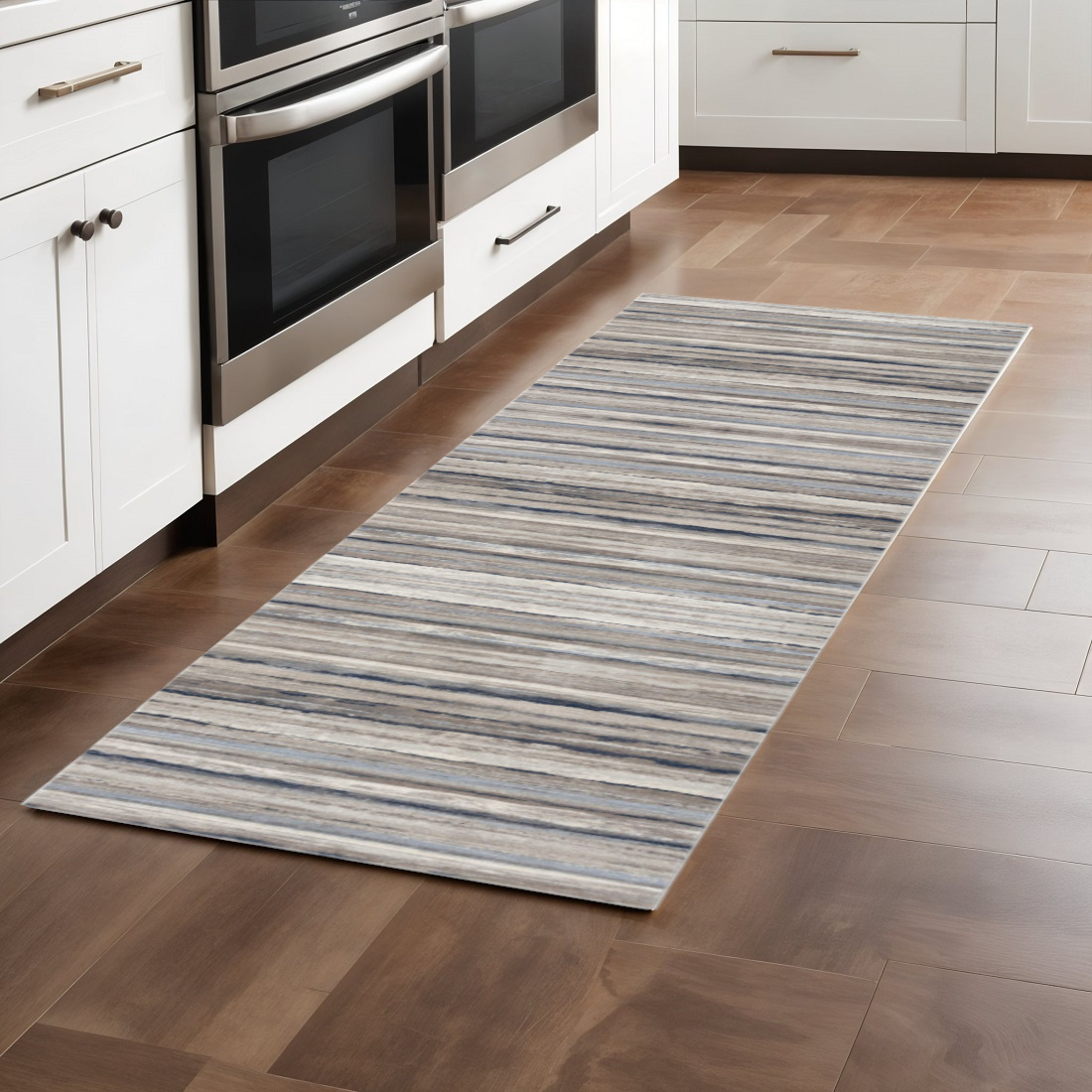 8' Blue Striped Runner Rug-390280-1