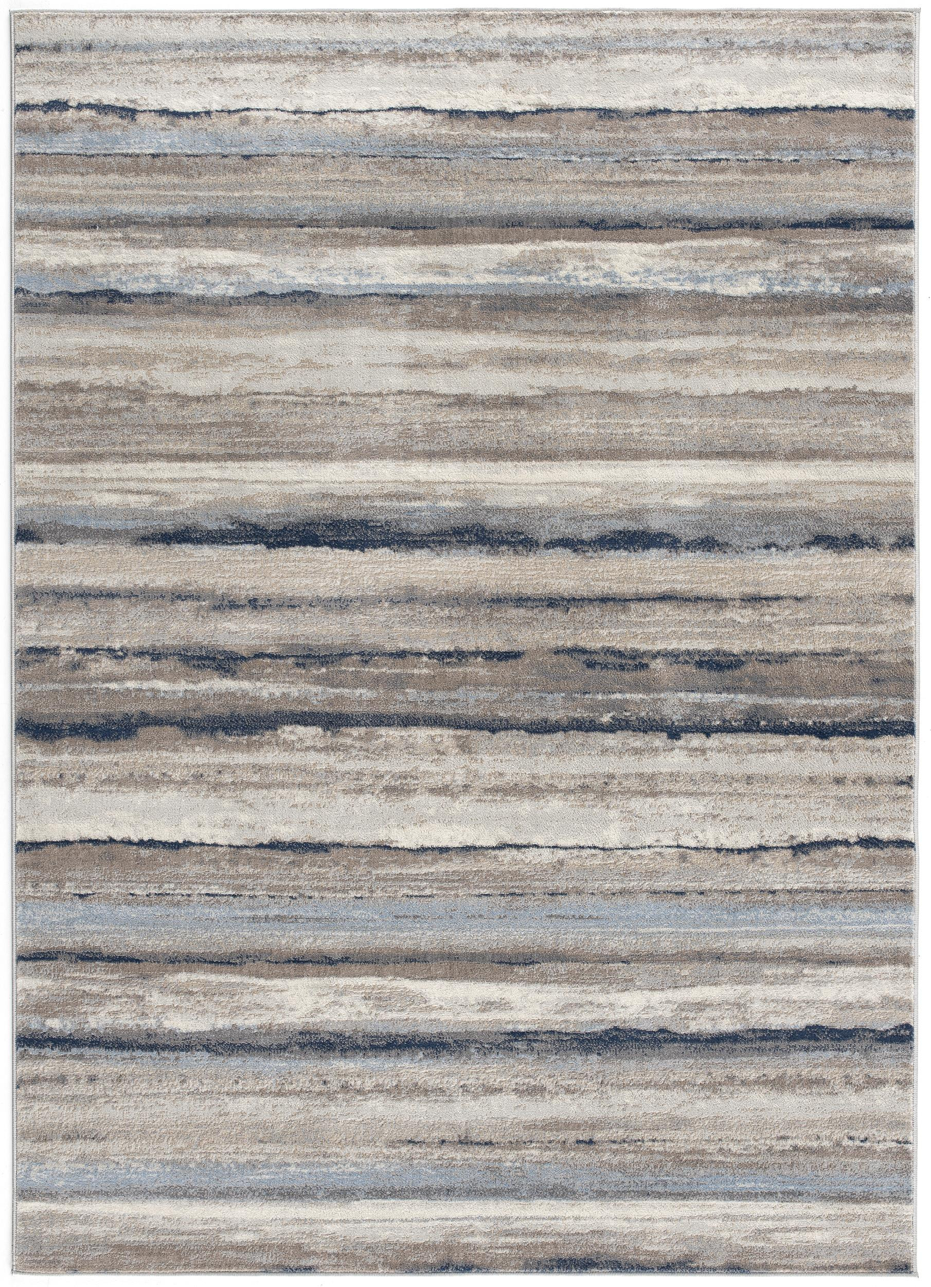 8’ X 11’ Blue And Beige Distressed Stripes Area Rug-390283-1
