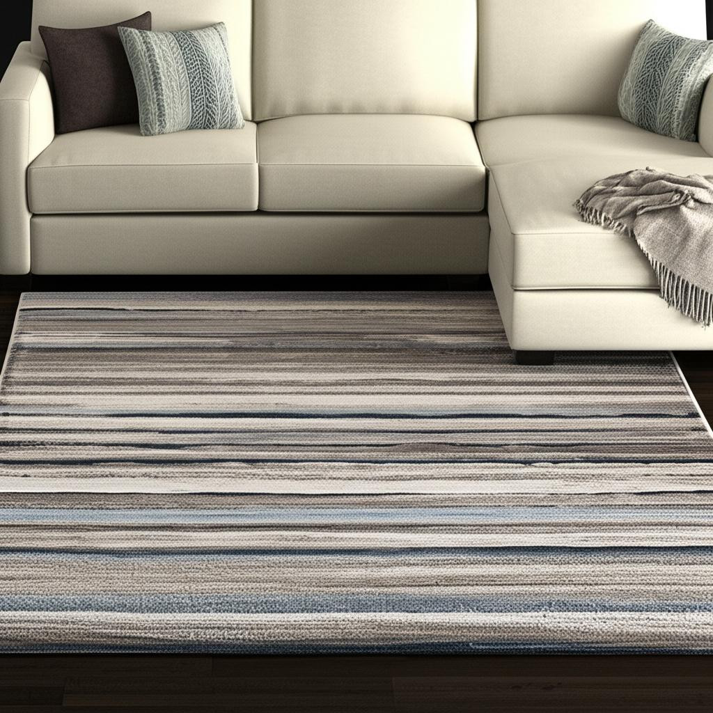 8' X 11' Blue And Beige Distressed Stripes Area Rug-390283-1