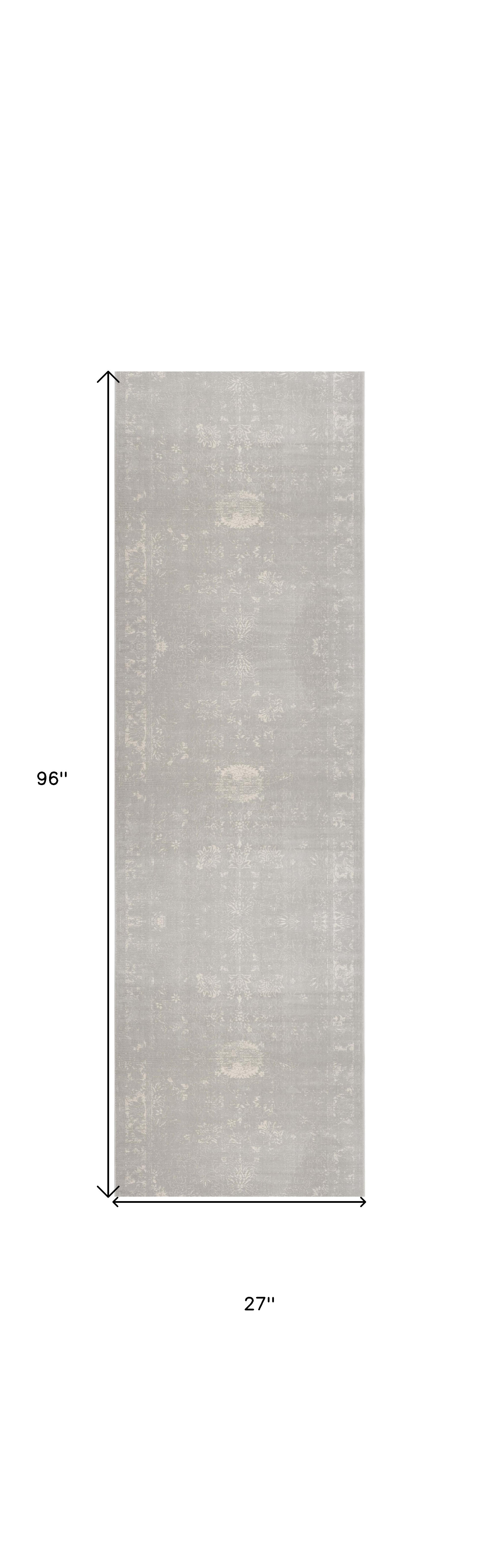 2" X 8" Modern Gray Distressed Runner Rug