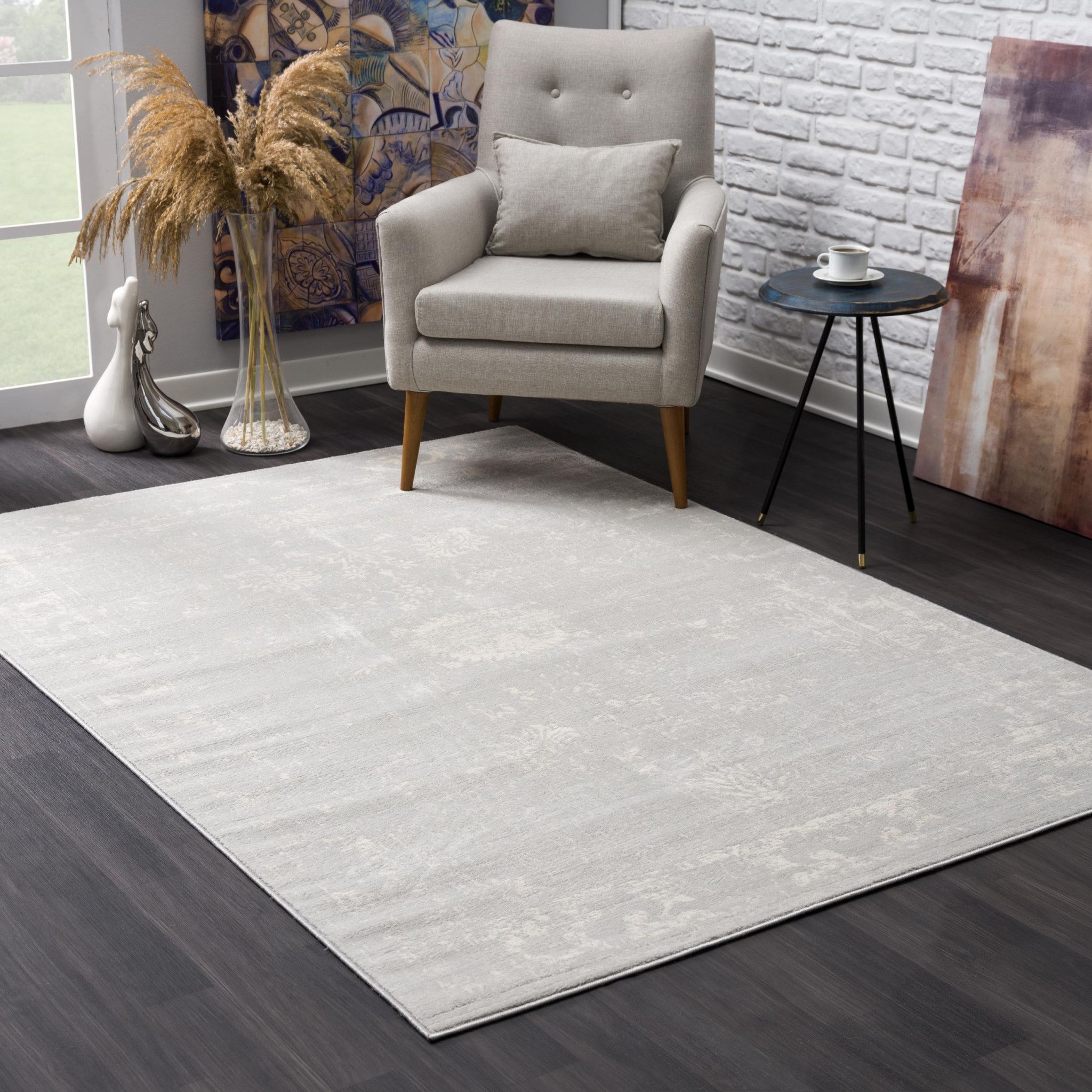 4" X 6" Modern Gray Distressed Area Rug