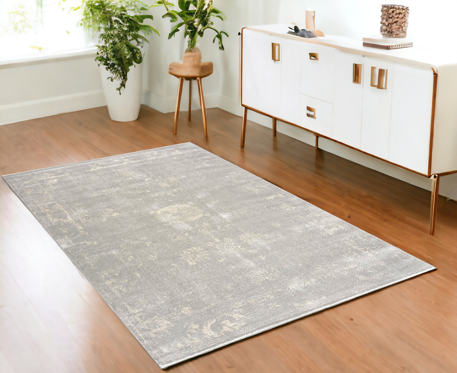 4" X 6" Modern Gray Distressed Area Rug