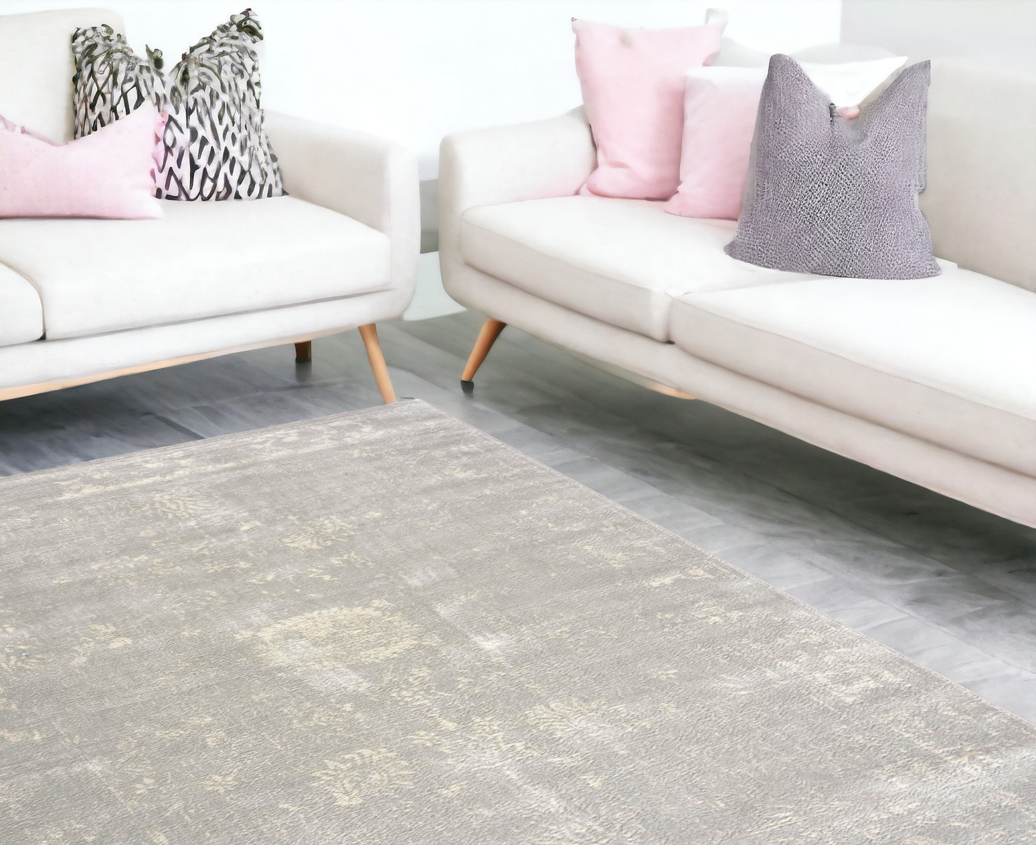 8" X 11" Modern Gray Distressed Area Rug