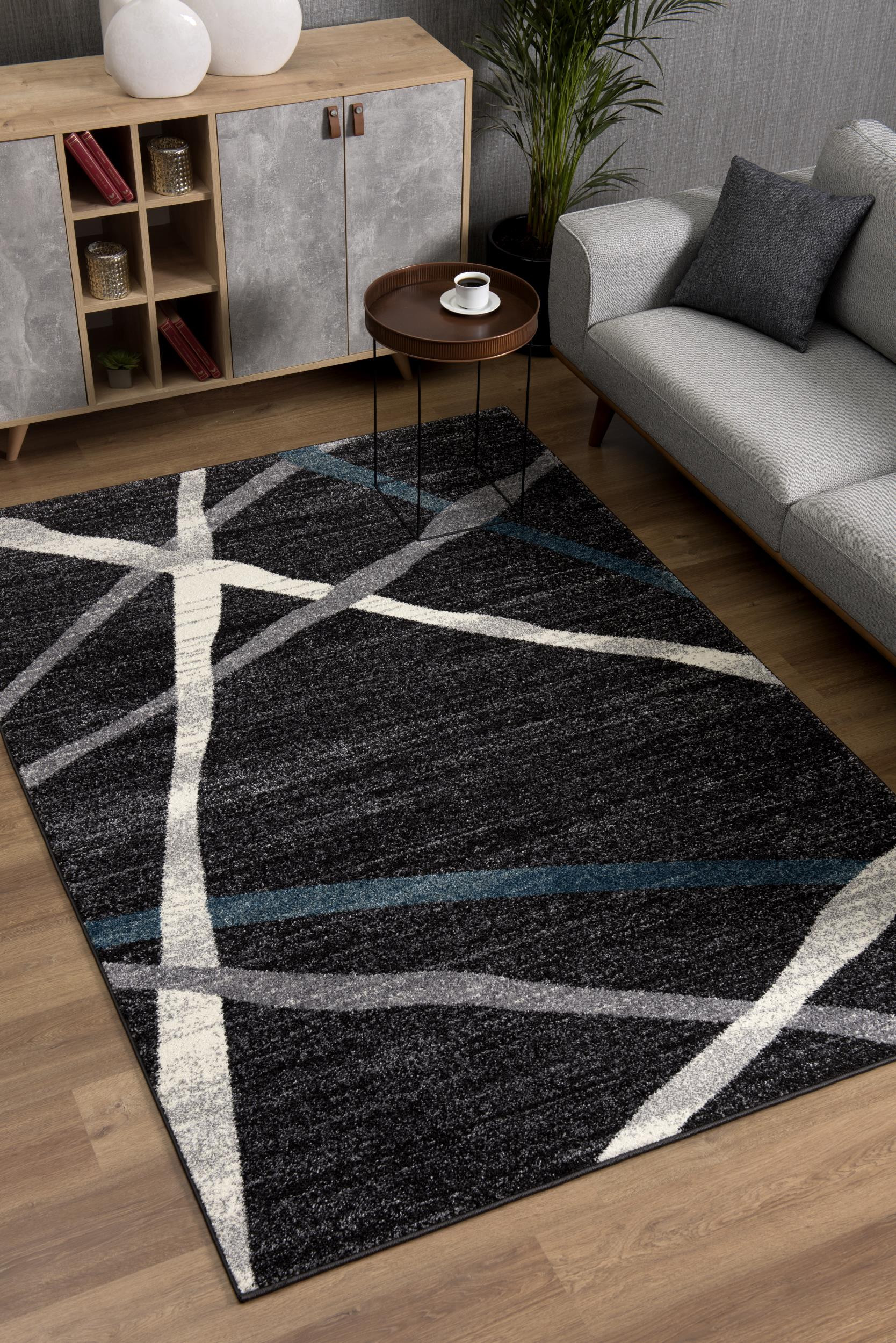 4" X 6" Distressed Black And Gray Abstract Area Rug