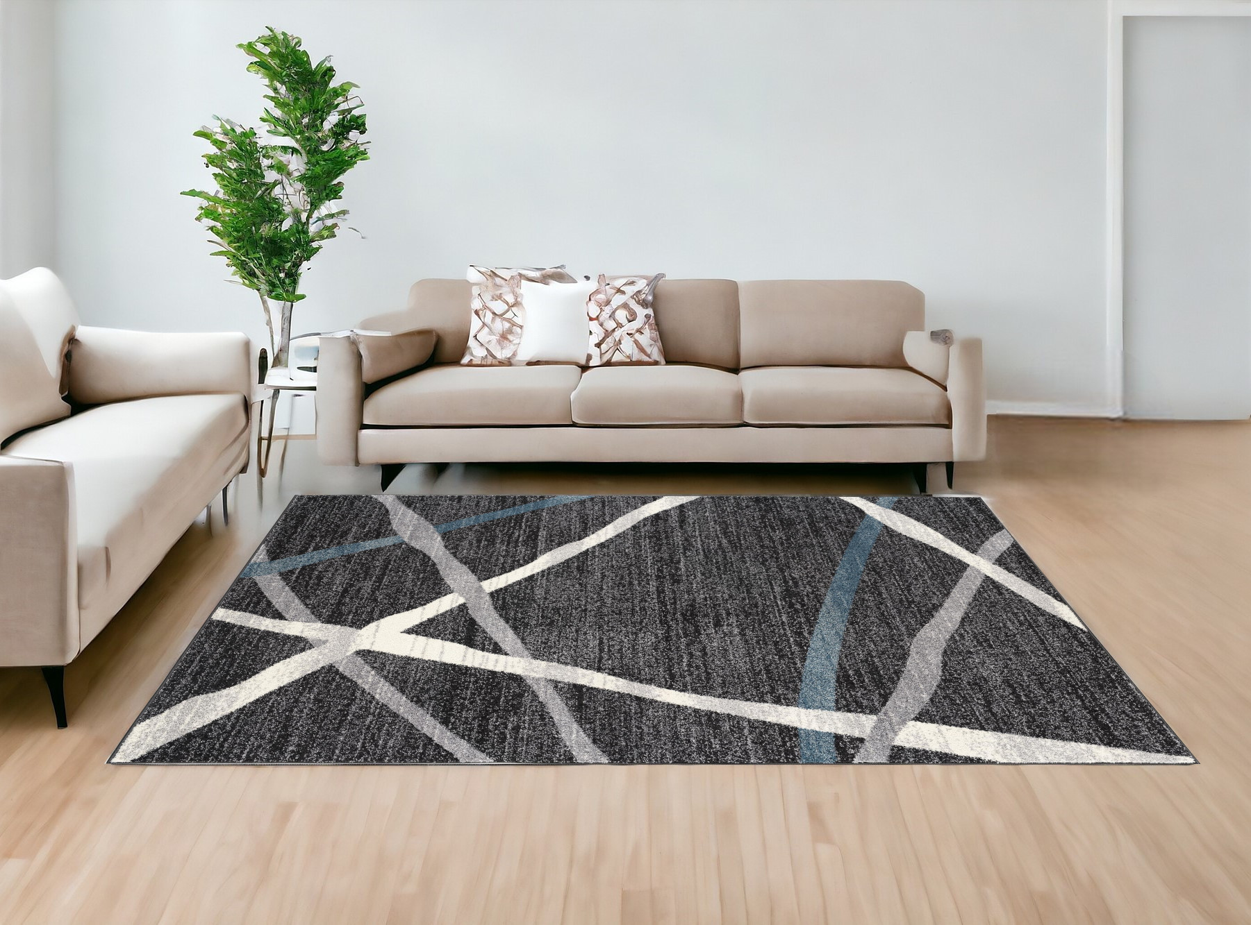 8" X 11" Distressed Black And Gray Abstract Area Rug