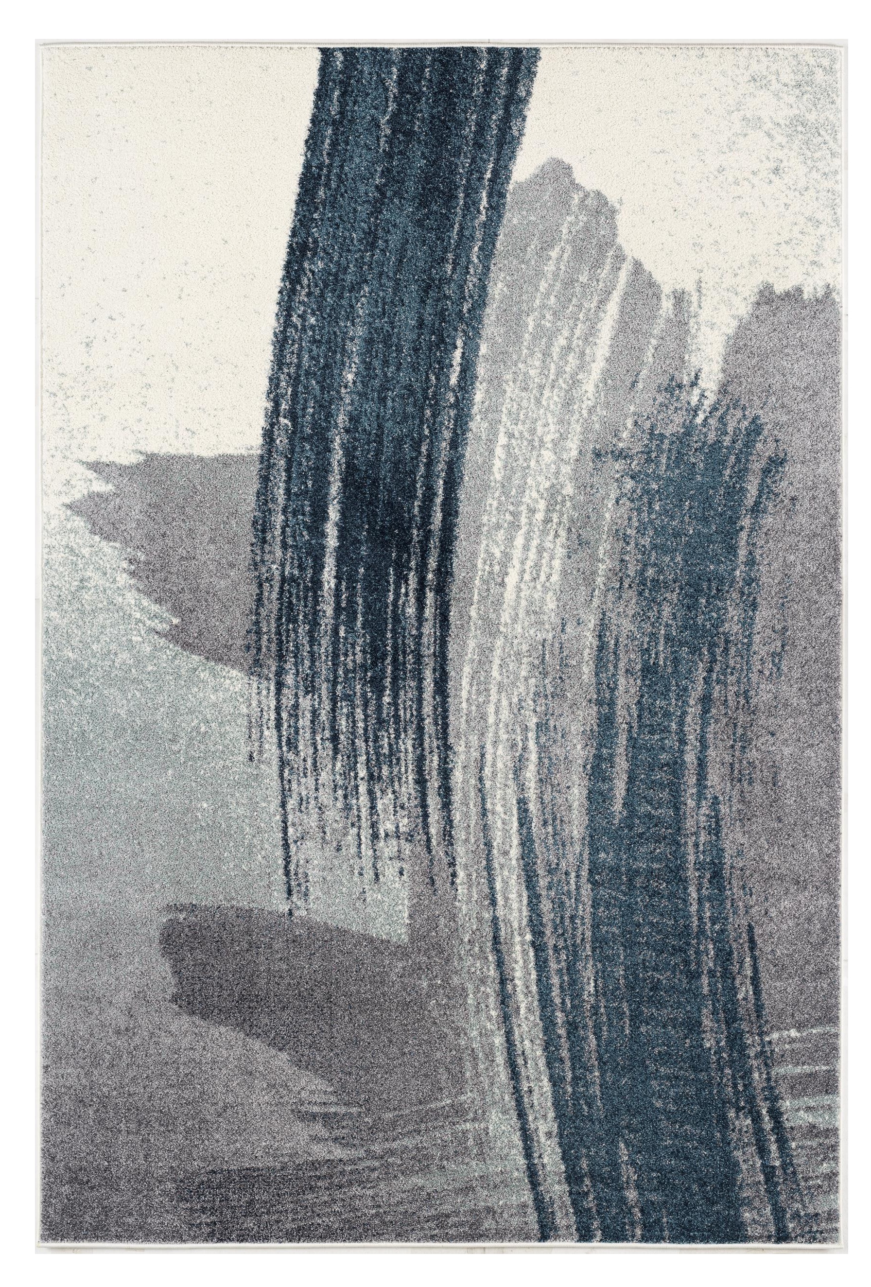 4" X 6" White And Blue Abstract Strokes Area Rug