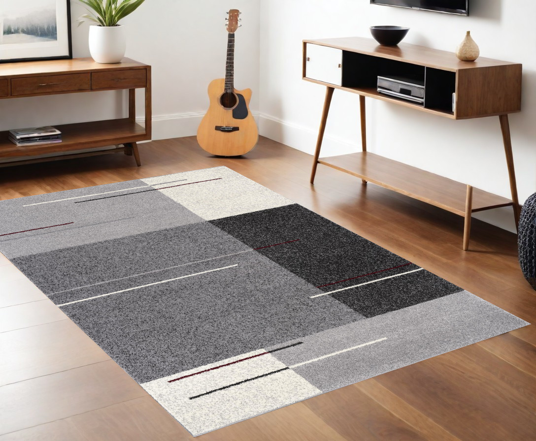4" X 6" Gray Modern Geometric Area Rug