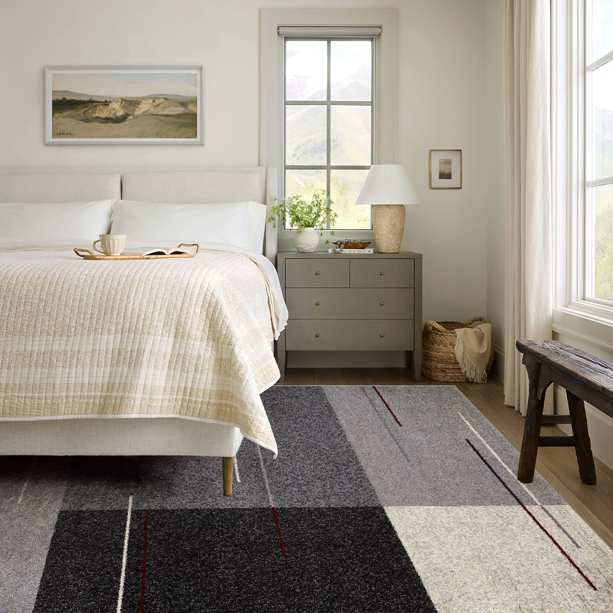 5" X 8" Gray Modern Geometric Area Rug