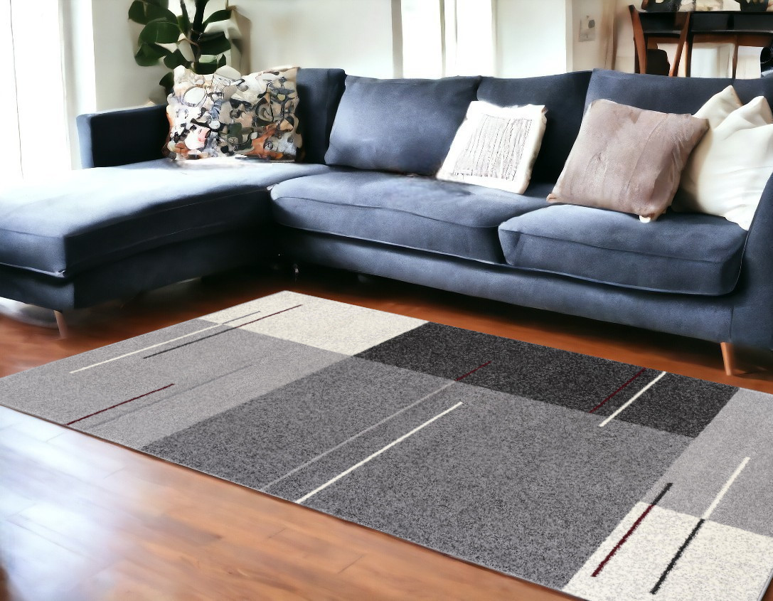 8" X 11" Gray Modern Geometric Area Rug