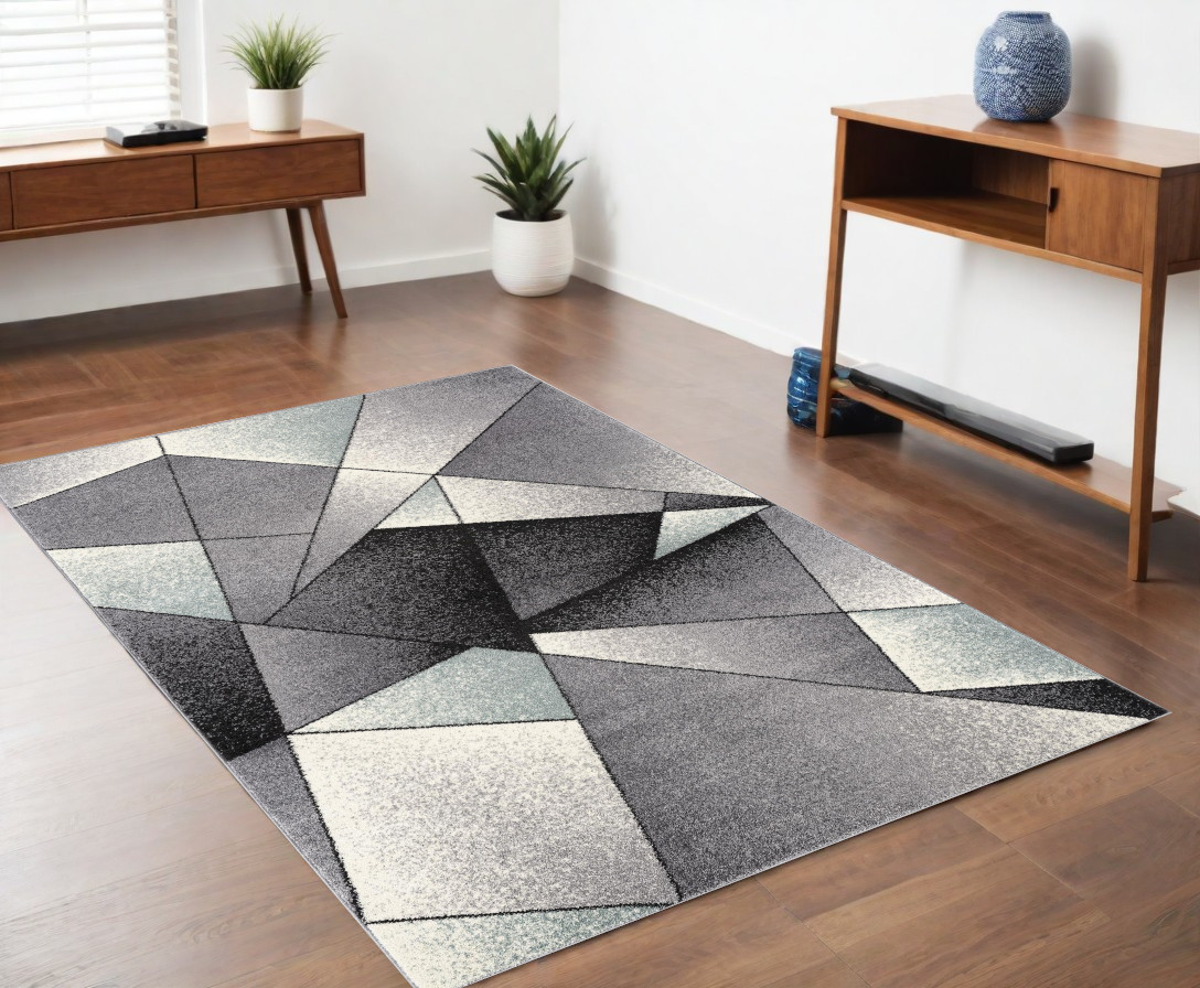4’ X 6’ Gray And Blue Prism Pattern Area Rug-390328-1