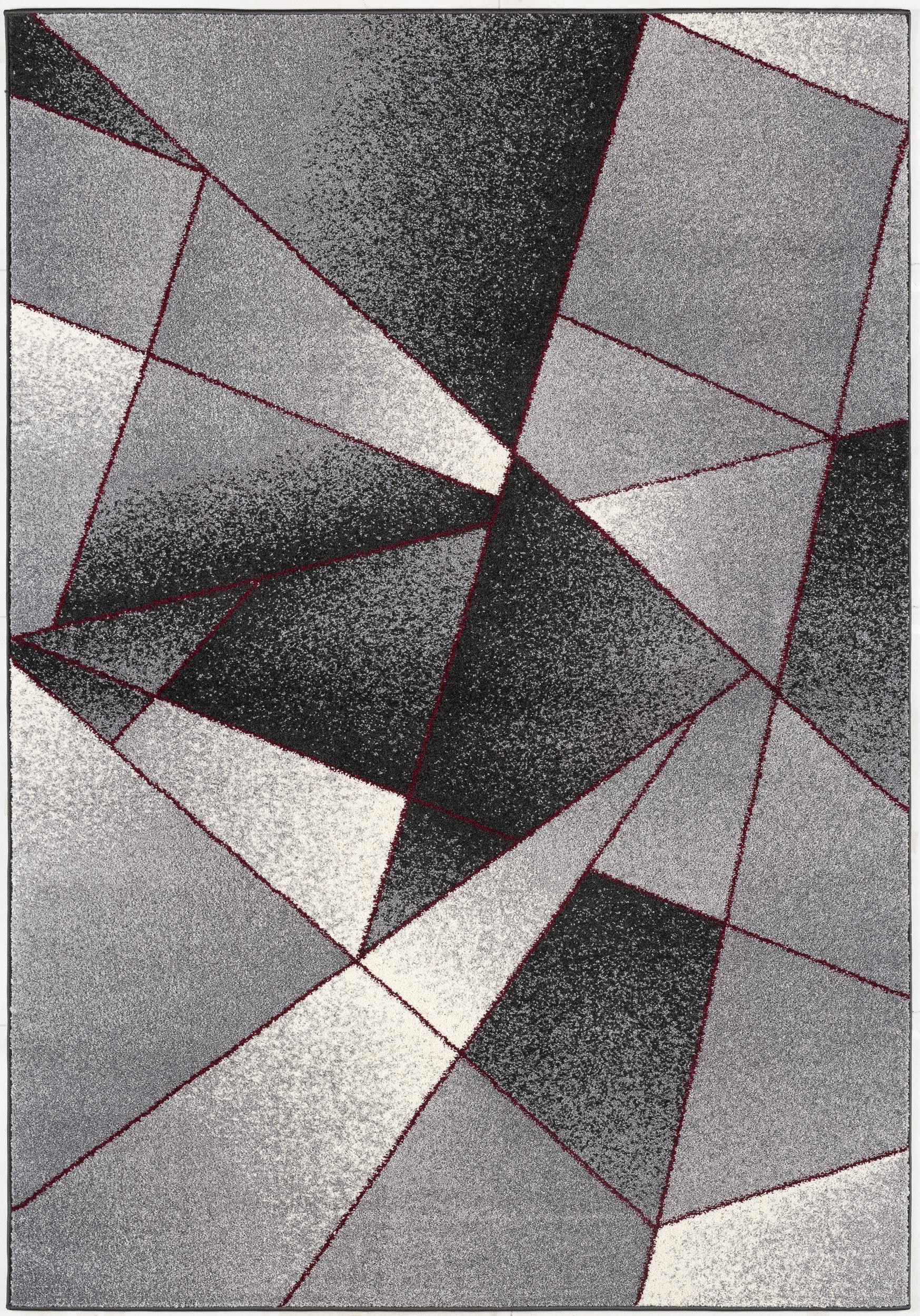 4" X 6" Grey Red Geometric Area Rug