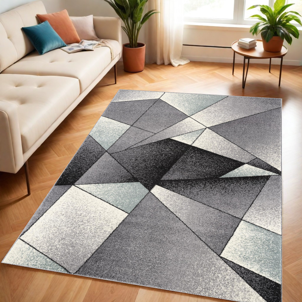 4" X 6" Grey Red Geometric Area Rug