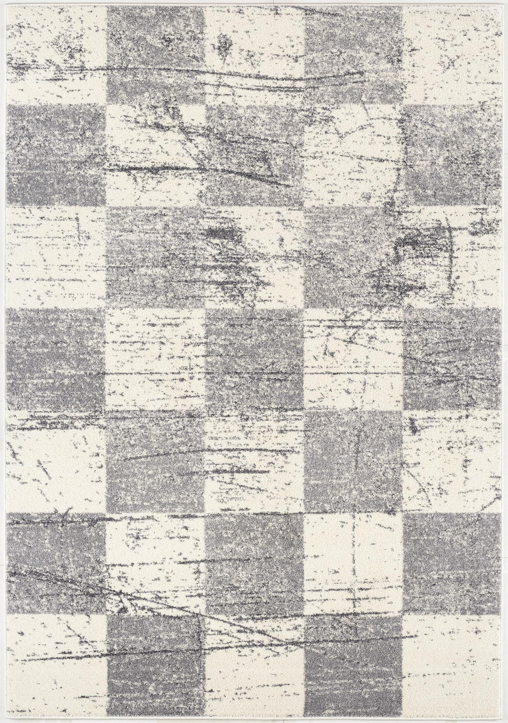 5" X 8" White And Gray Checkered Area Rug
