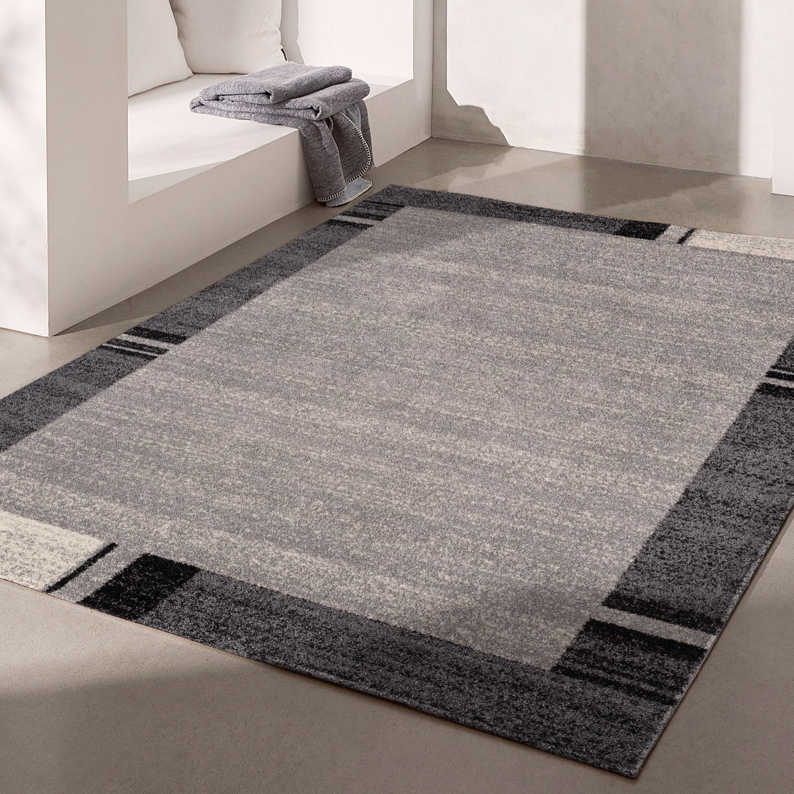 8" X 11" Gray Modern Bordered Area Rug