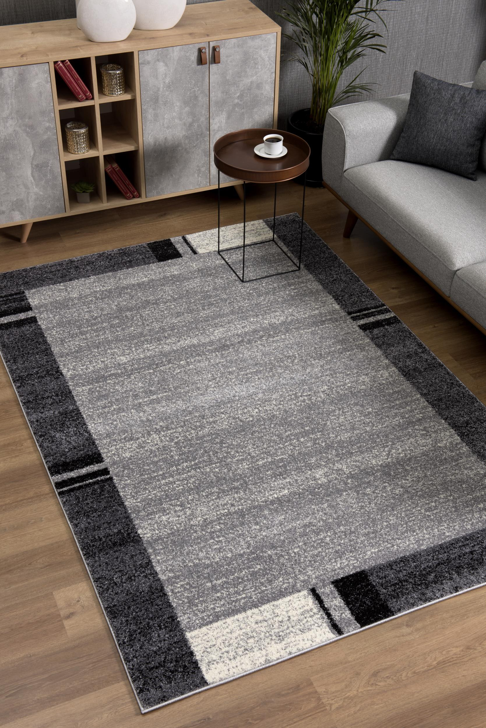 8" X 11" Gray Modern Bordered Area Rug