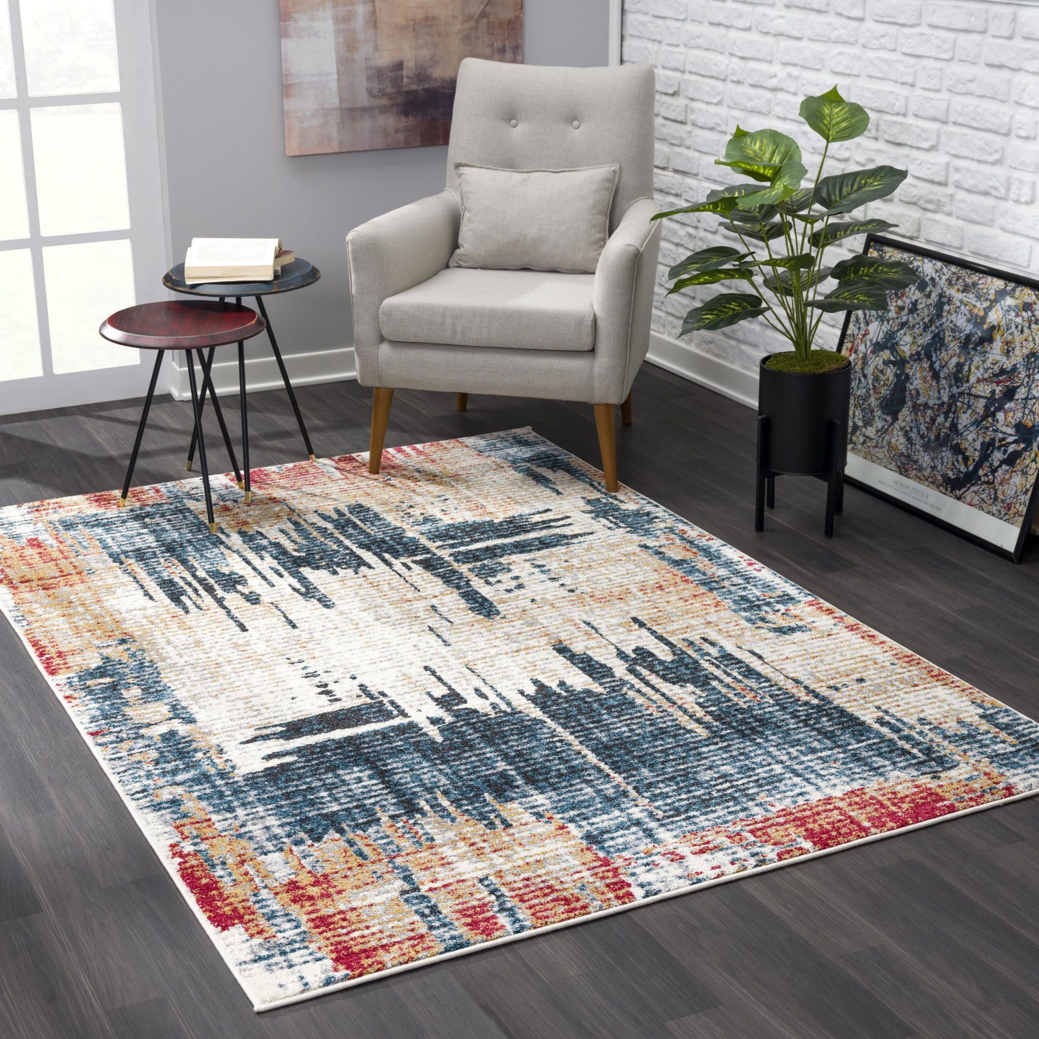 5" X 7" Blue And Ivory Abstract Area Rug