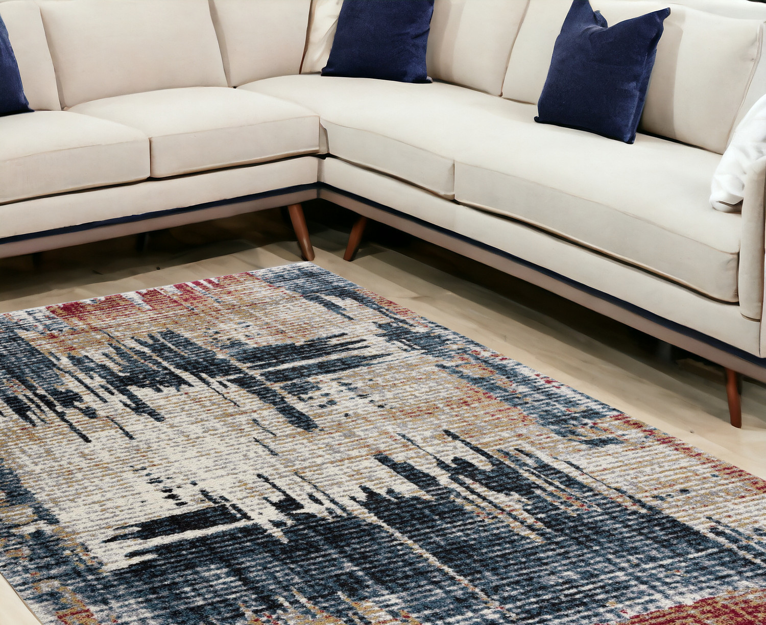 7' X 9' Blue And Ivory Abstract Area Rug-390374-1