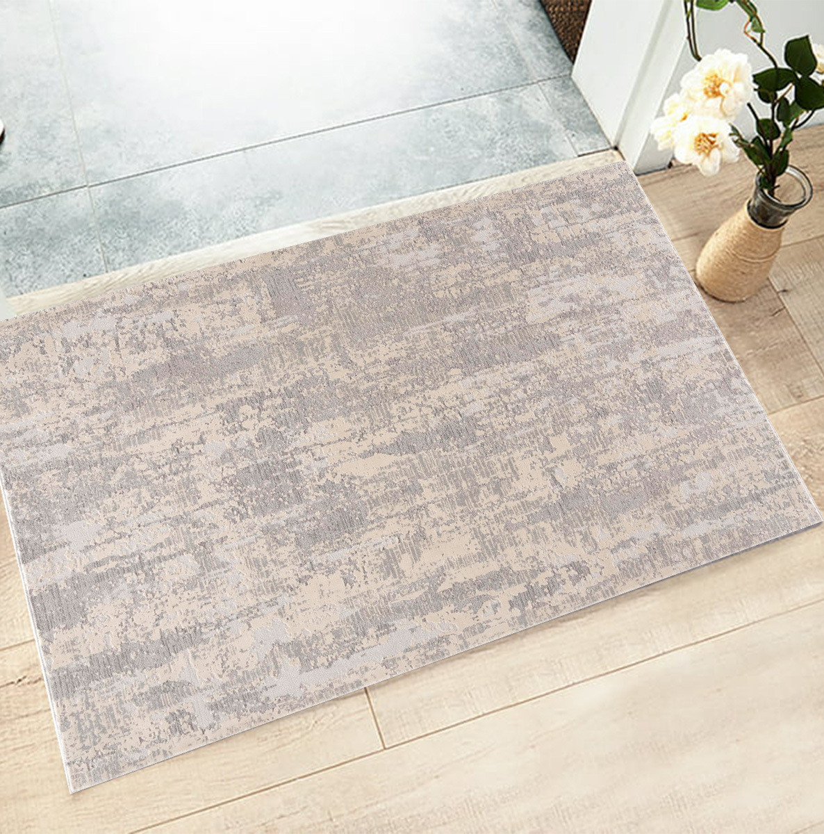 3" X 5" Gray Abstract Dhurrie Area Rug