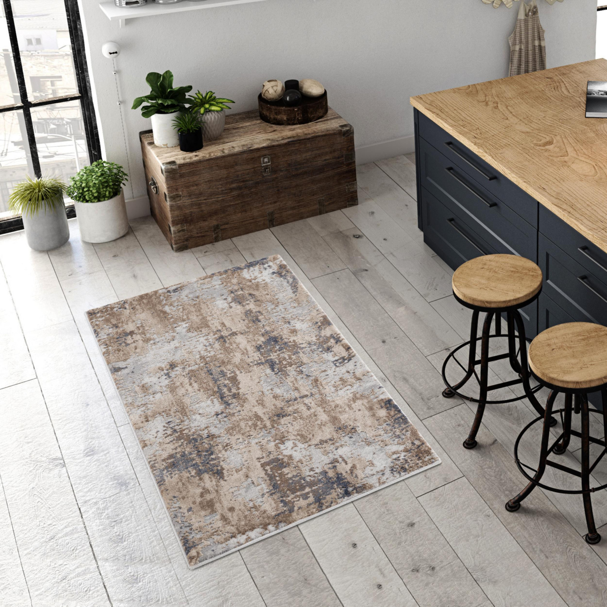 3" X 5" Beige Abstract Dhurrie Area Rug