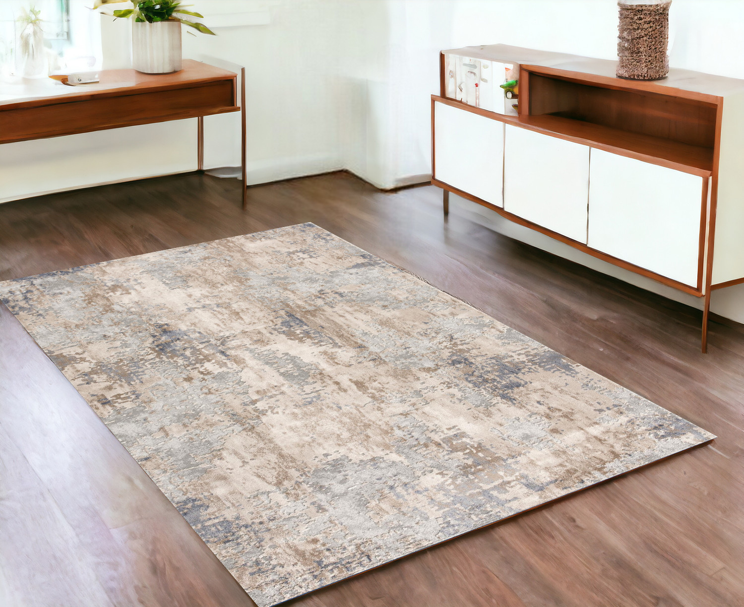 4’ X 6’ Beige And Ivory Abstract Area Rug-390464-1