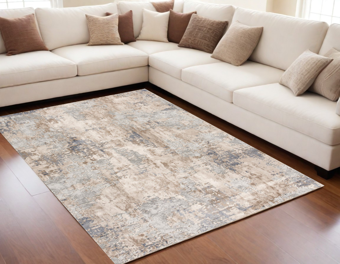 5’ X 8’ Beige And Ivory Abstract Area Rug-390465-1