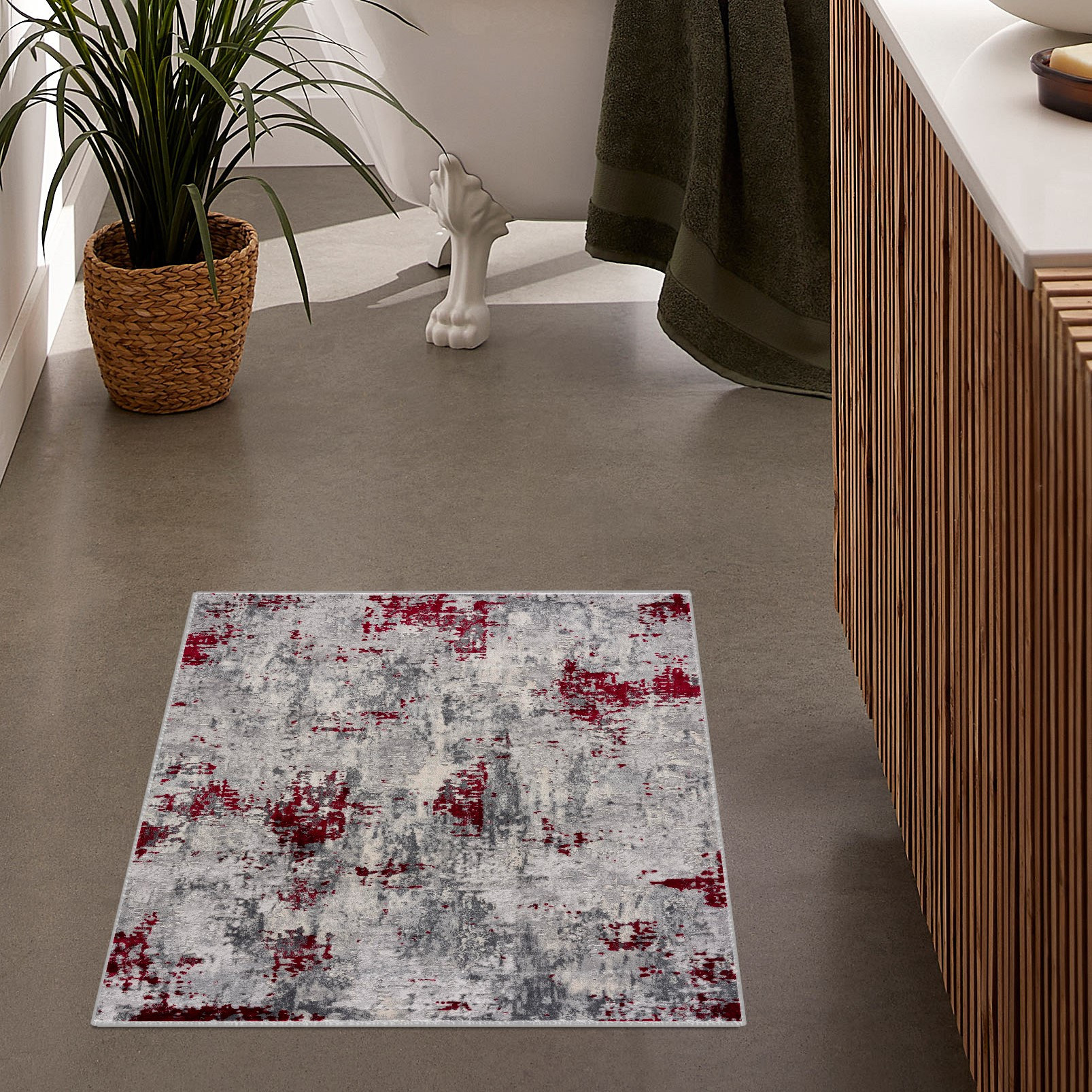 3" X 5" Red Abstract Dhurrie Area Rug