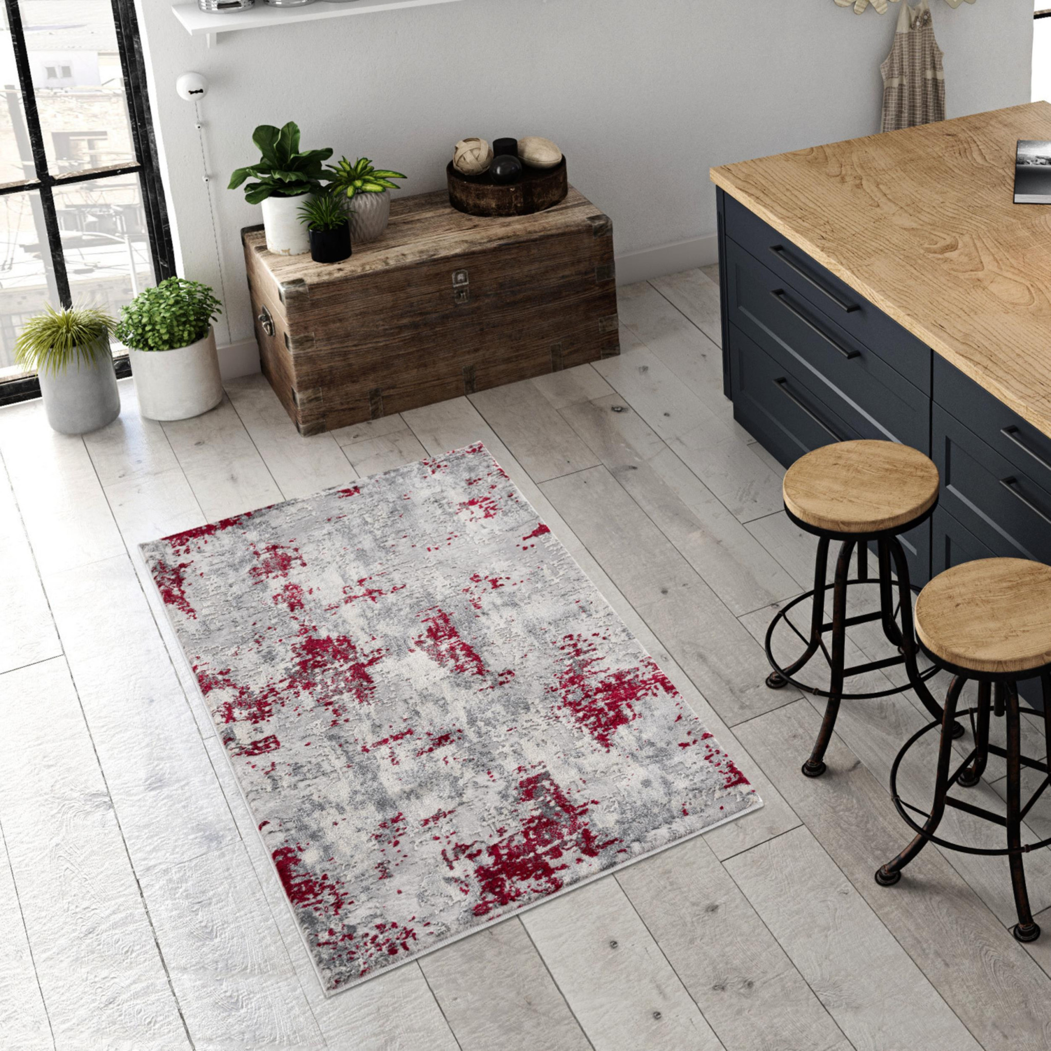 3" X 5" Red Abstract Dhurrie Area Rug