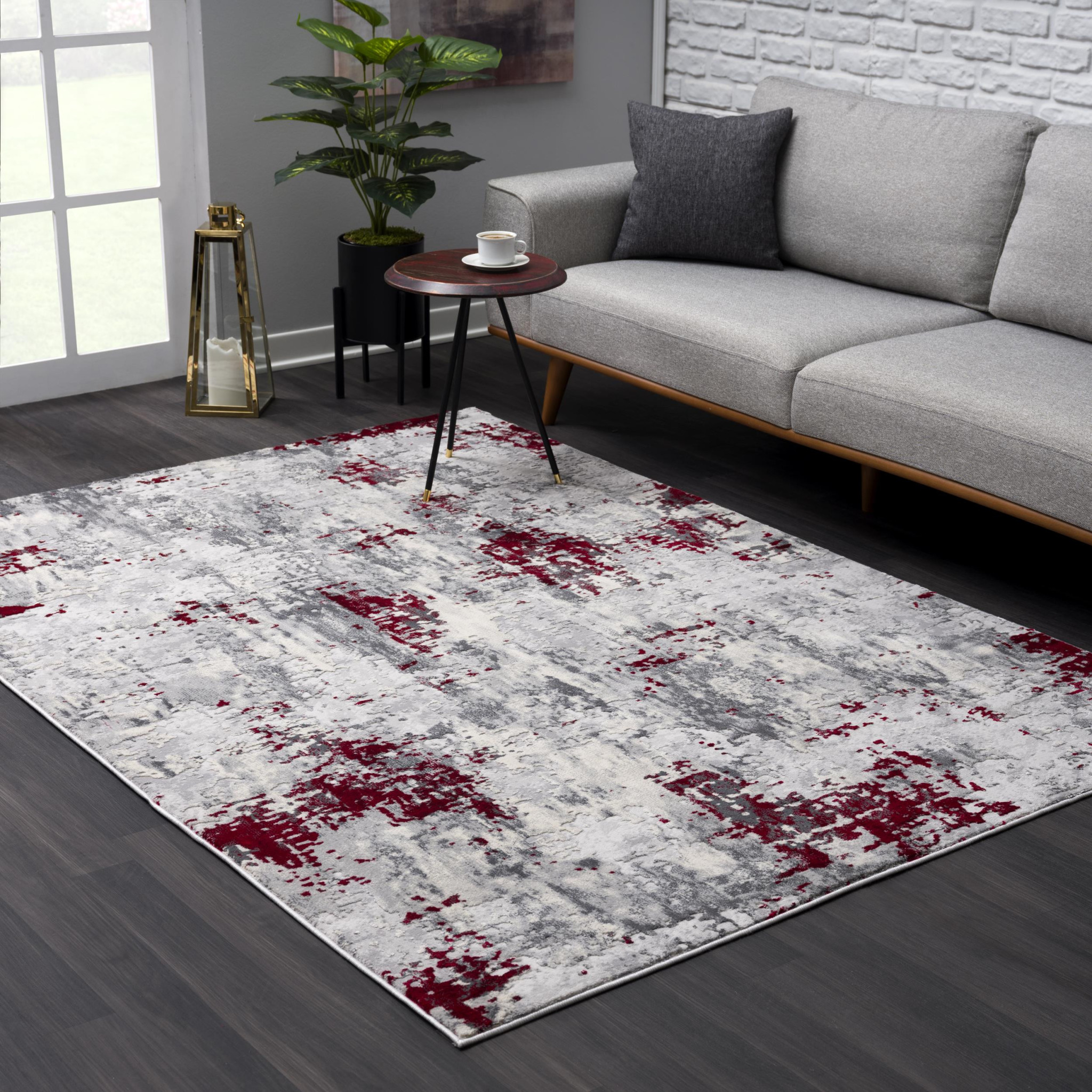 4" X 6" Red Abstract Dhurrie Area Rug