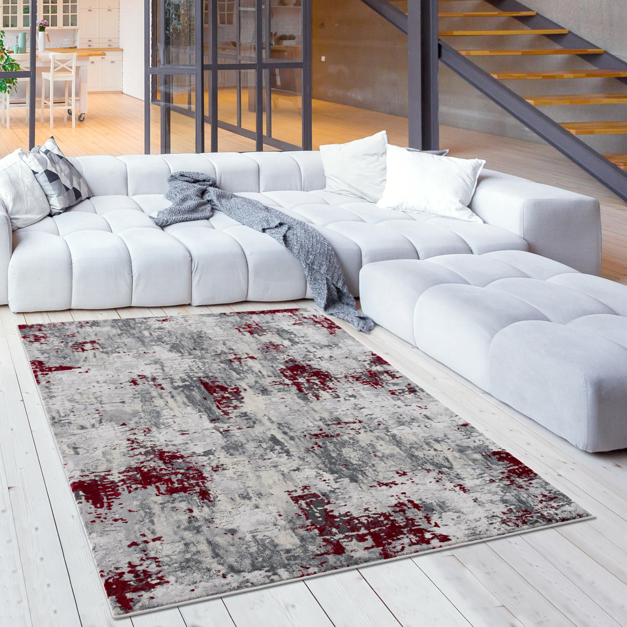 4" X 6" Red Abstract Dhurrie Area Rug