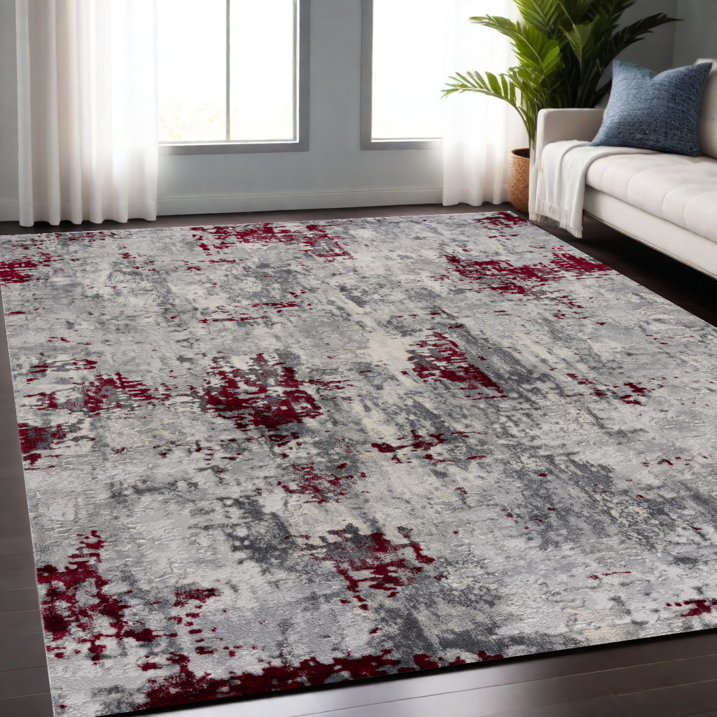 5' X 7' Red Abstract Dhurrie Area Rug-390471-1