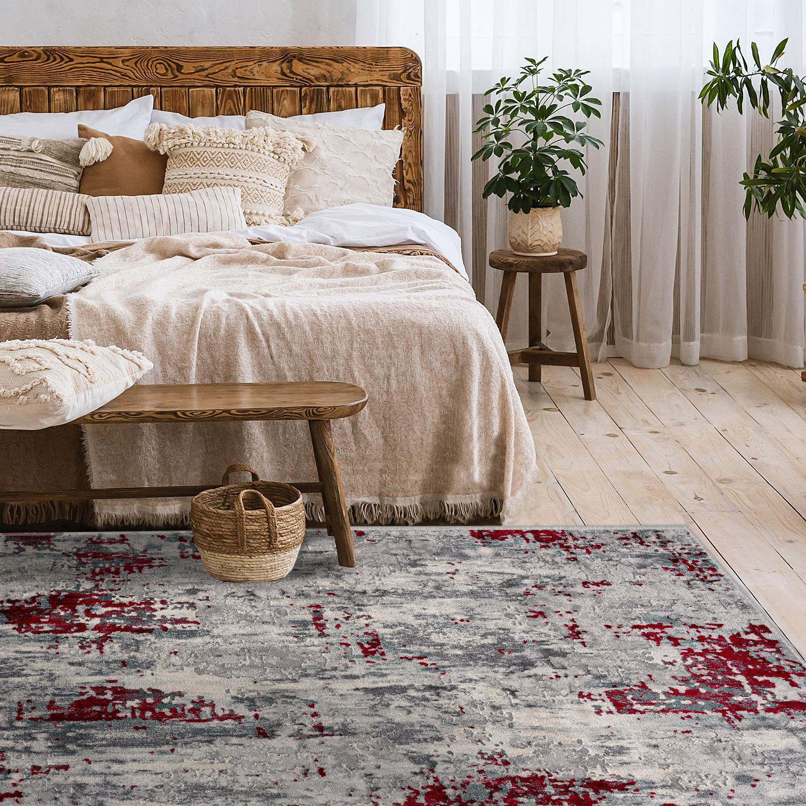 6" X 9" Red Abstract Dhurrie Area Rug