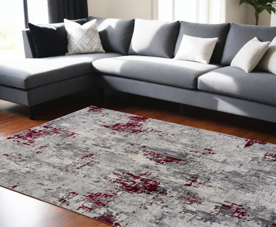 6' X 9' Red Abstract Dhurrie Area Rug-390472-1