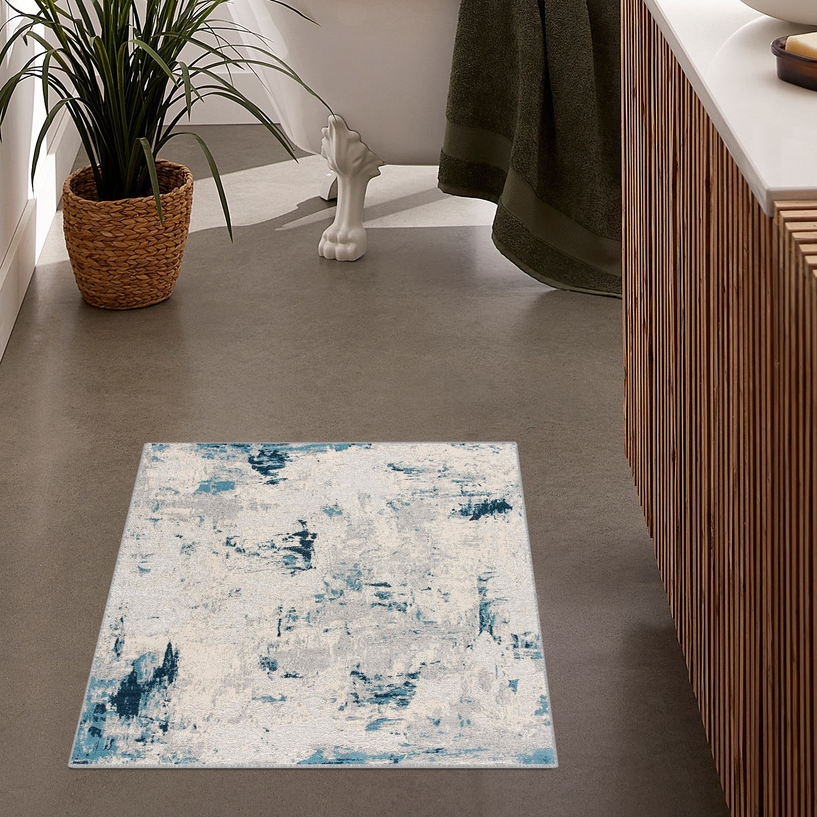 3" X 5" Blue And Ivory Abstract Strokes Area Rug