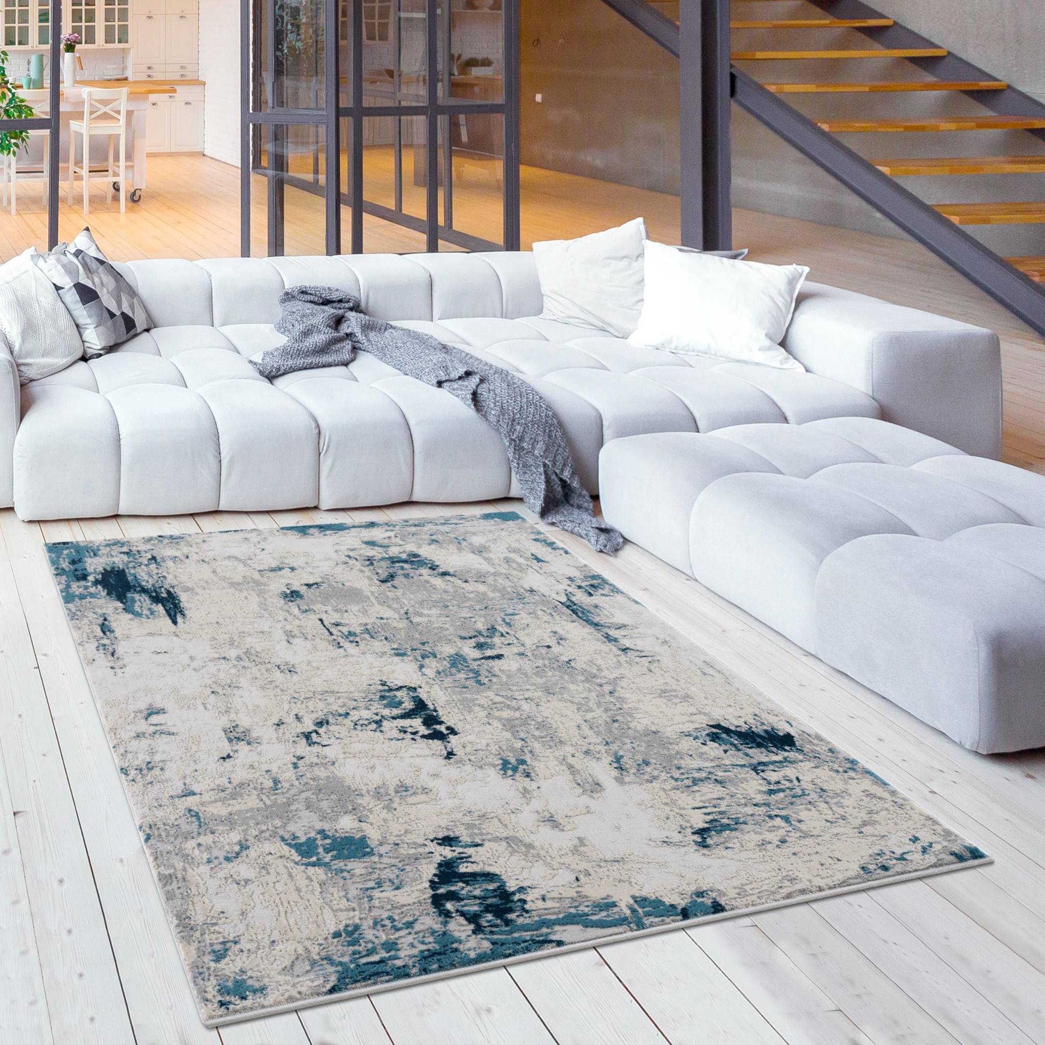 4" X 6" Blue Abstract Dhurrie Area Rug