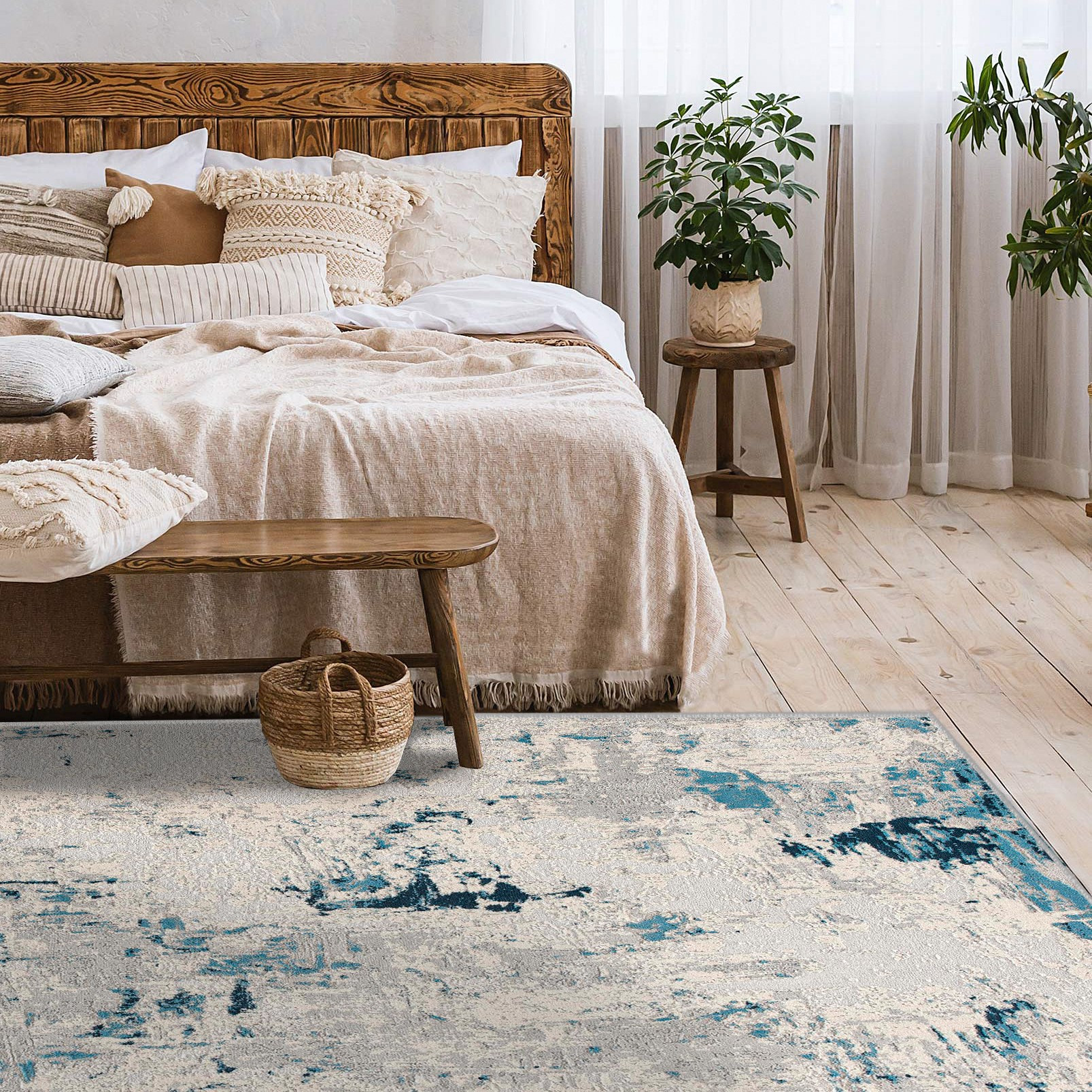 4" X 6" Blue Abstract Dhurrie Area Rug