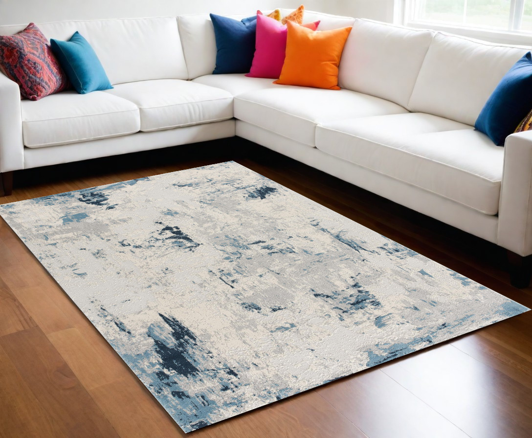 8" X 10" Blue Abstract Dhurrie Area Rug