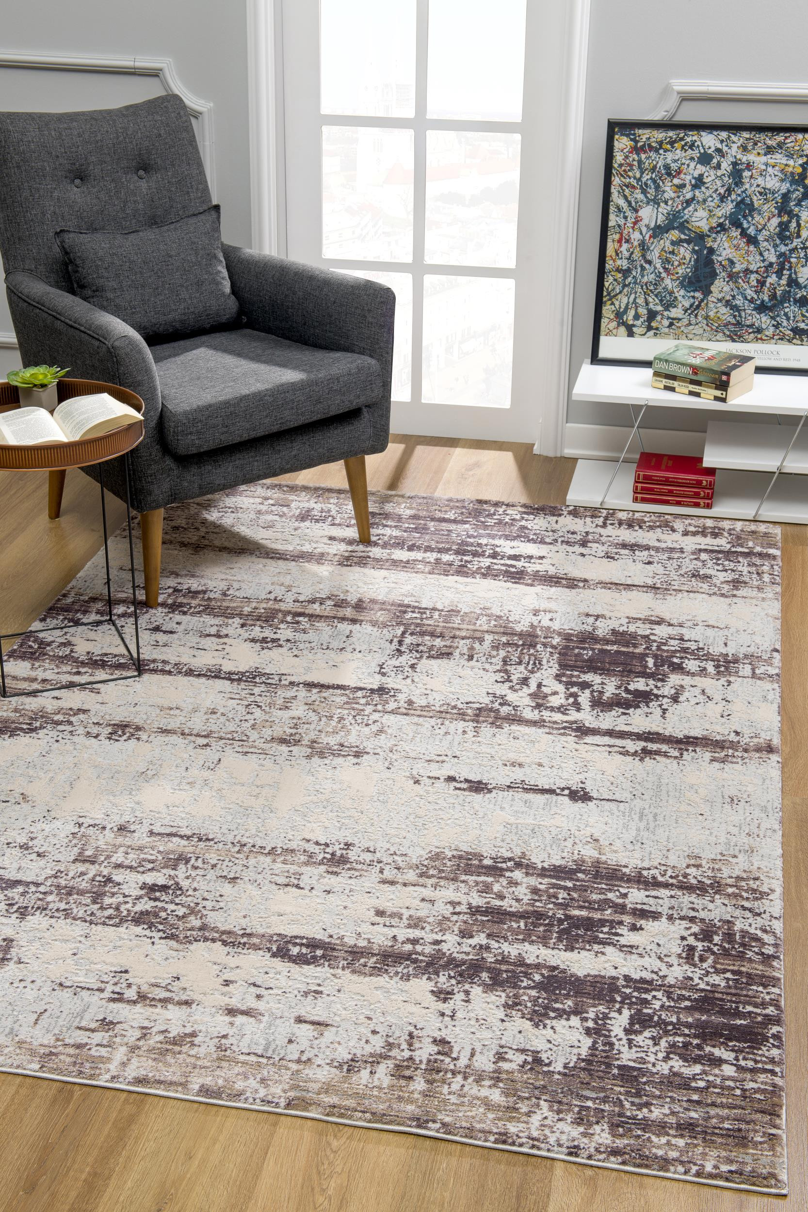 5" X 7" Violet Abstract Dhurrie Area Rug