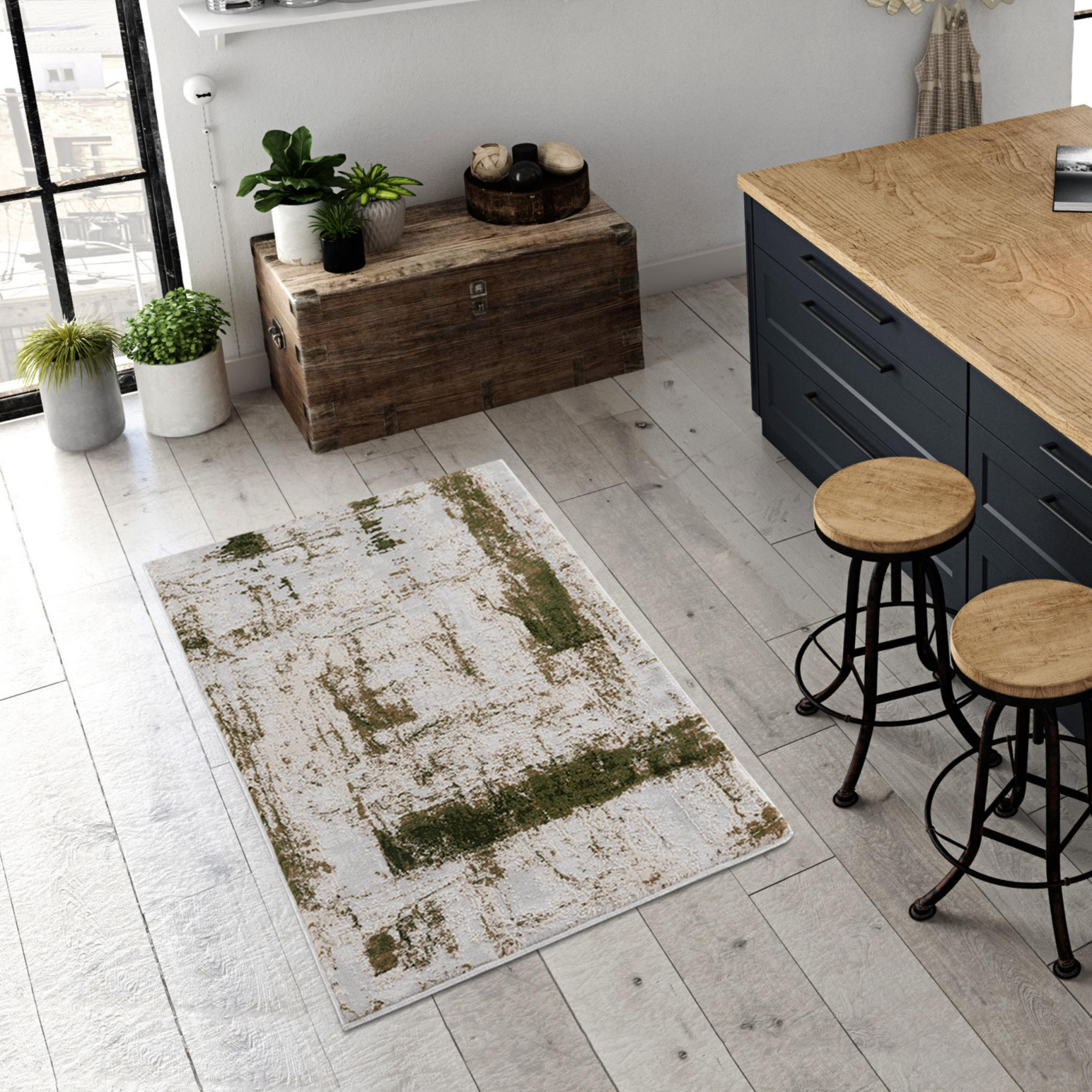 3" X 5" Green Abstract Dhurrie Area Rug